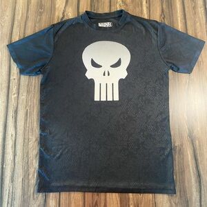 Marvel Punisher Black Skull with Graphic Pattern Jersey Tee Shirt SZ Small